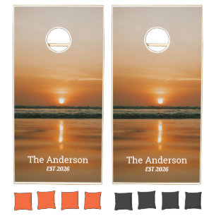 Personalized Sunset Beach Coastal Family Name Cornhole Set