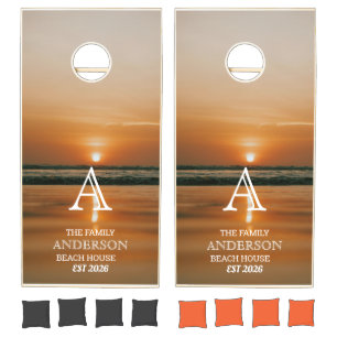 Personalized Sunset Beach House Family  Coastal Cornhole Set