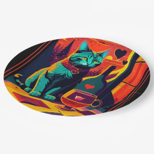 Personalized Sunset Cat Books And Wine  Paper Plates