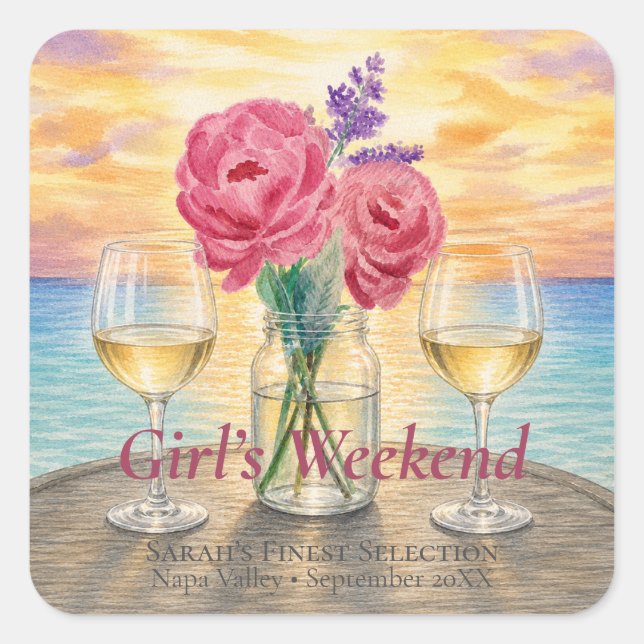 Personalized Sunset Girls Weekend Square Sticker (Front)
