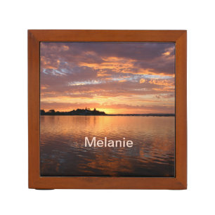 Personalized Sunset Lake View Desk Organizer