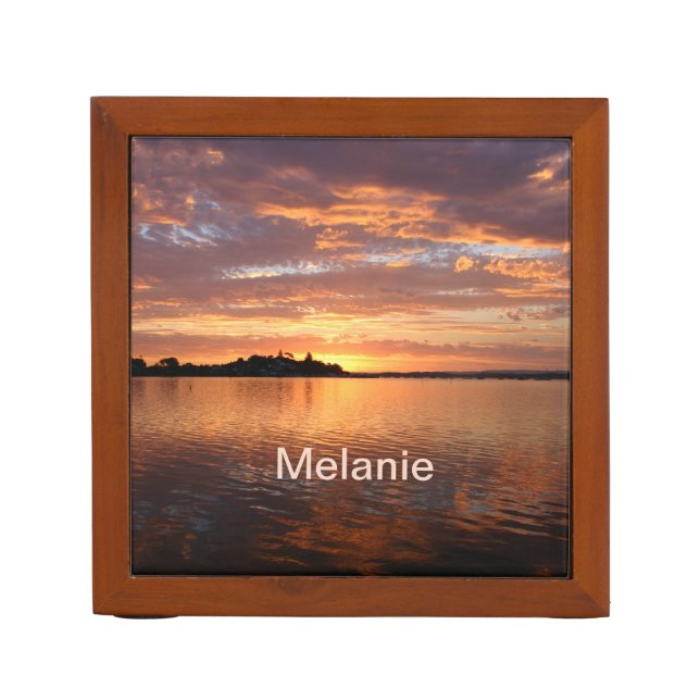 Personalized Sunset Lake View Desk Organizer (Front)