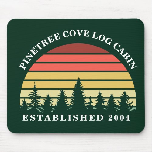 Personalized Sunset Log Cabin Lake House Green Mouse Pad