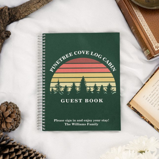 Personalized Sunset Log Cabin Lake House Green Notebook (Creator Uploaded)