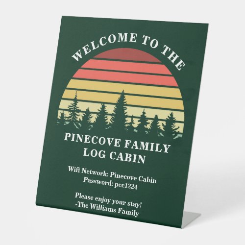 Personalized Sunset Log Cabin Lake House Welcome Pedestal Sign