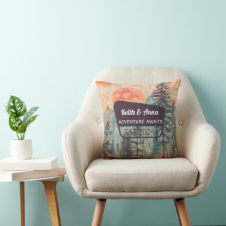 Personalized Sunset Mountain National Park Forest Throw Pillow