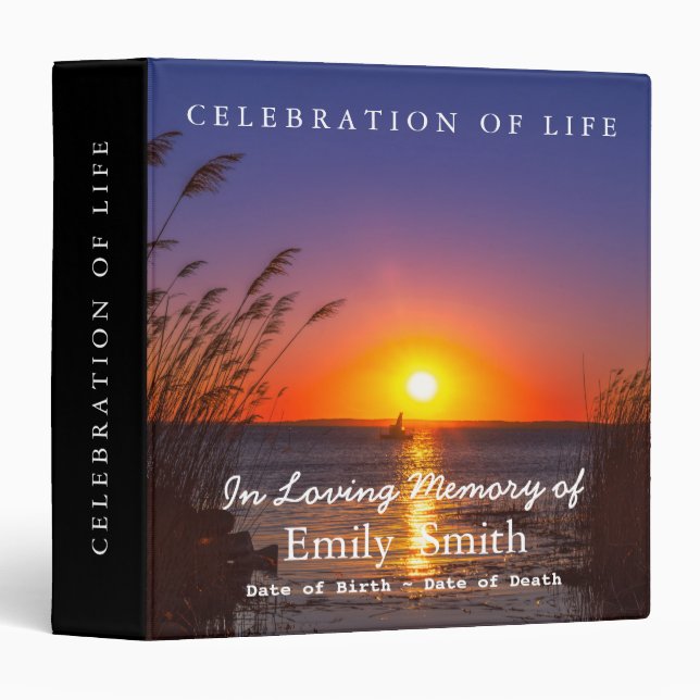 Personalized Sunset Sea Celebration of Life 3 Ring 3 Ring Binder (Front/Spine)
