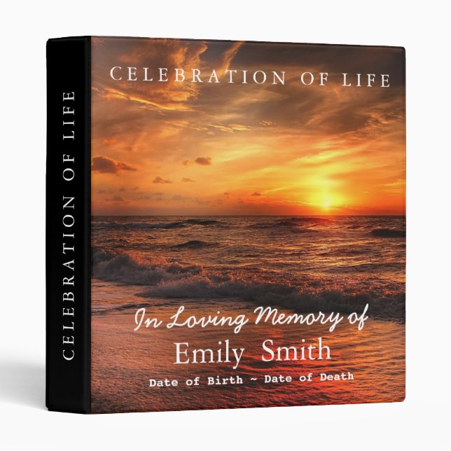 Personalized Sunset Sea Celebration of Life 3 Ring 3 Ring Binder (Front/Spine)
