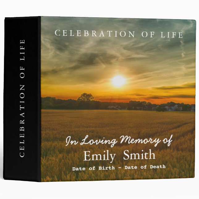 Personalized Sunset Sea Celebration of Life 3 Ring Binder (Front/Spine)