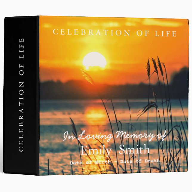 Personalized Sunset Sea Celebration of Life 3 Ring Binder (Front/Spine)
