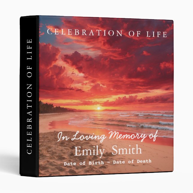 Personalized Sunset Sea Celebration of Life 3 Ring Binder (Front/Spine)