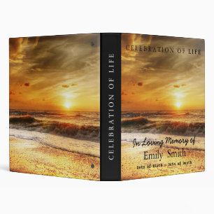 Personalized Sunset Sea Celebration of Life 3 Ring Binder