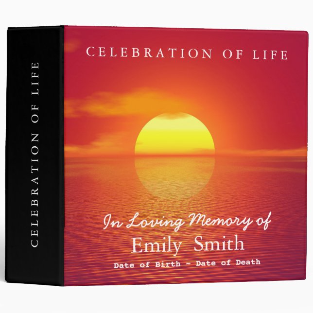 Personalized Sunset Sea Celebration of Life 3 Ring Binder (Front/Spine)