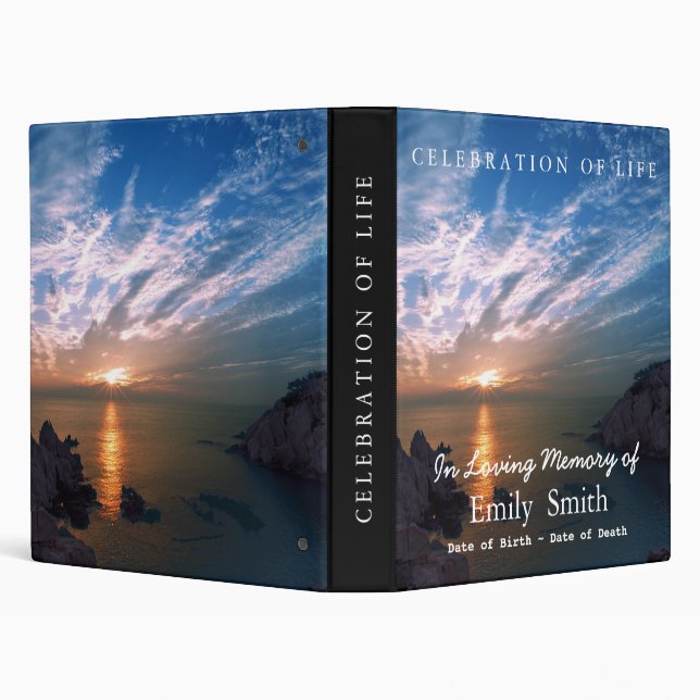 Personalized Sunset Sea Celebration of Life 3 Ring Binder (Background)
