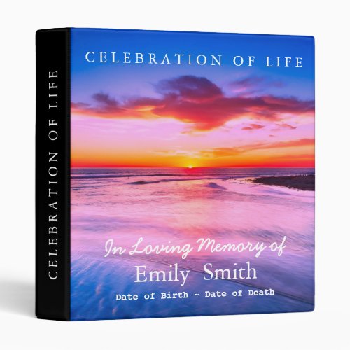 Personalized Sunset Sea Celebration of Life 3 Ring Binder
