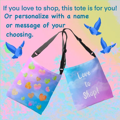 Personalized Sunset Sky with Rainbow Hearts Crossbody Bag