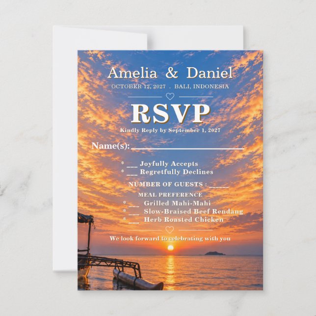 Personalized Sunset Wedding RSVP Card (Front)