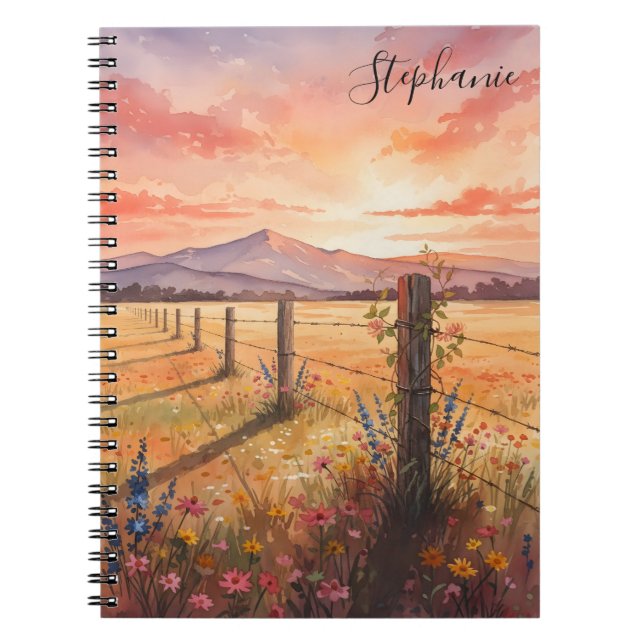Personalized Sunset Wildflower Journal Notebook (Front)