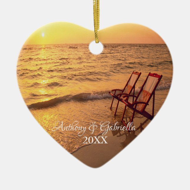Personalized Sunsetting Beach Ornament (Front)