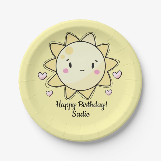 Personalized Sunshine Happy Birthday Paper Plate (Front)