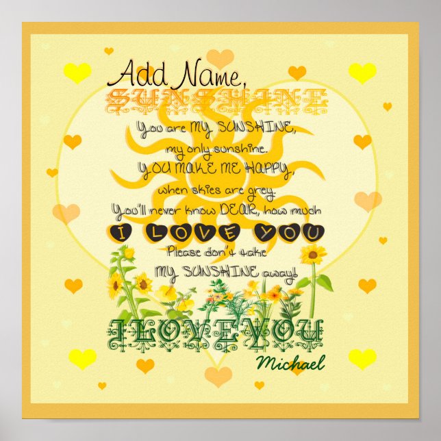 Personalized Sunshine with Hearts Poster (Front)