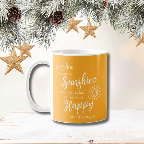 Personalized Sunshine You Make Me Happy Yellow Coffee Mug