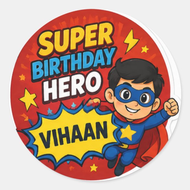 Personalized Super Birthday Hero Sticker (Front)