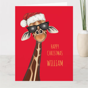 Personalized SUPER COOL GIRAFFE Christmas Card