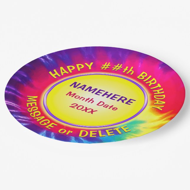 Personalized Super Cute, TIE DYE Paper Plates (Angled)