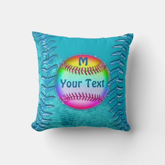 Personalized Super Cute Turquoise Softball Pillows (Front)