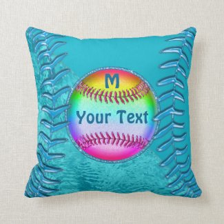 Personalized Super Cute Turquoise Softball Pillows