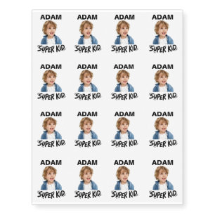 Personalized Super Kid Photo Custom Name & Face  Temporary Tattoos