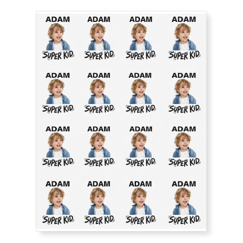 Personalized Super Kid Photo Custom Name & Face  Temporary Tattoos
