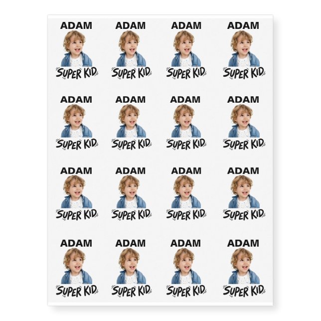 Personalized Super Kid Photo Custom Name & Face  Temporary Tattoos (Front)