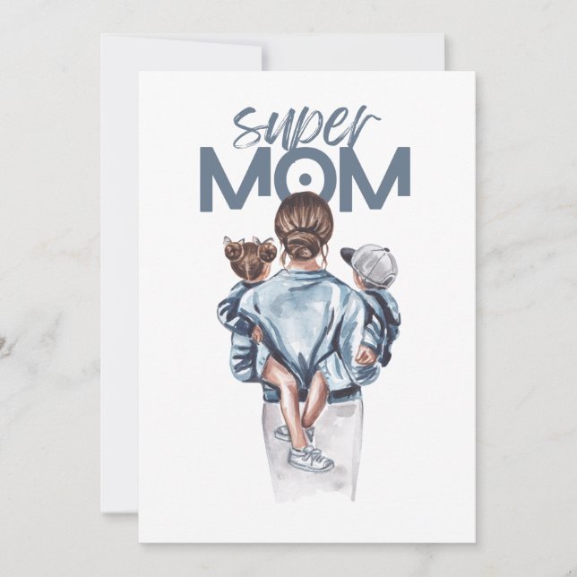 Personalized Super Mom with Son and Daughter Gift  Announcement (Front)