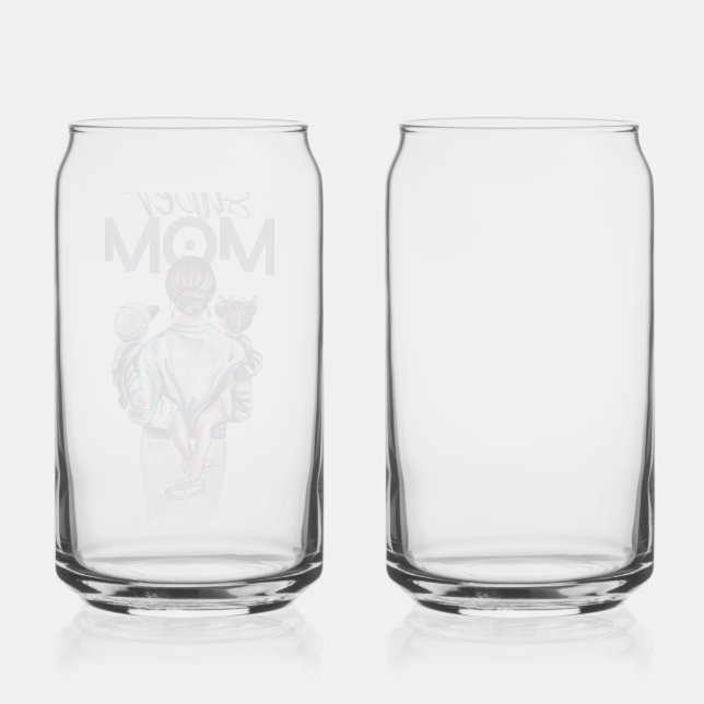 Personalized Super Mom with Son and Daughter Gift Can Glass (Front)