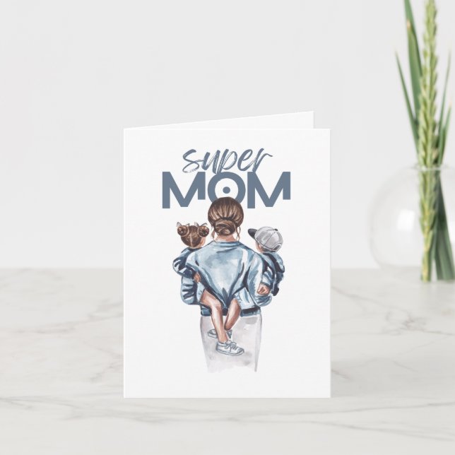 Personalized Super Mom with Son and Daughter Gift  Card (Front)