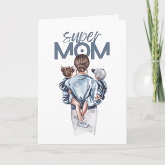Personalized Super Mom with Son and Daughter Gift Card