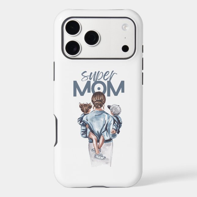 Personalized Super Mom with Son and Daughter Gift Case-Mate iPhone Case (Back)
