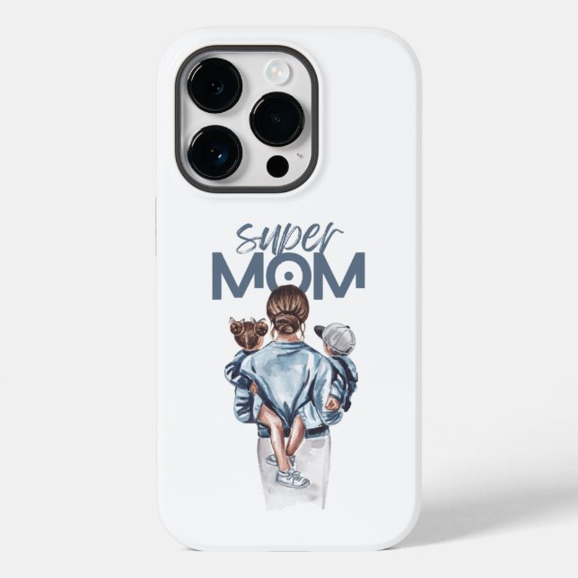Personalized Super Mom with Son and Daughter Gift Case-Mate iPhone Case (Back)