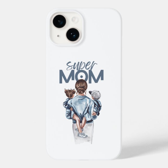 Personalized Super Mom with Son and Daughter Gift Case-Mate iPhone Case (Back)