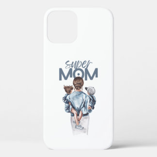 Personalized Super Mom with Son and Daughter Gift iPhone 12 Pro Case