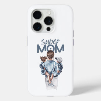 Personalized Super Mom with Son and Daughter Gift iPhone 15 Pro Case