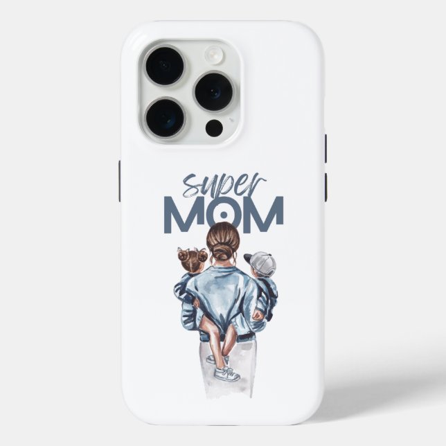 Personalized Super Mom with Son and Daughter Gift Case-Mate iPhone Case (Back)