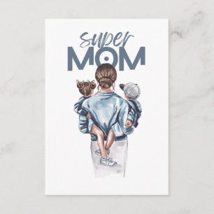 Personalized Super Mom with Son and Daughter Gift  Enclosure Card