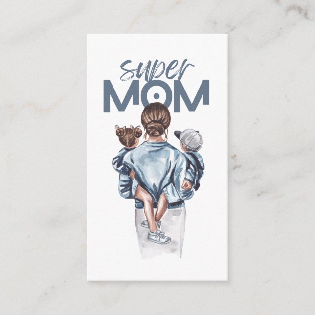 Personalized Super Mom with Son and Daughter Gift Enclosure Card (Front)
