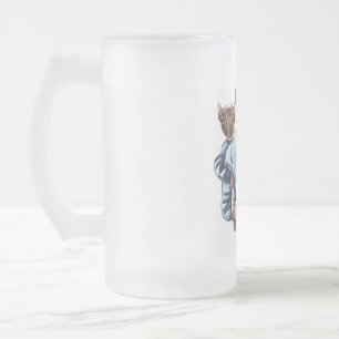 Personalized Super Mom with Son and Daughter Gift Frosted Glass Beer Mug