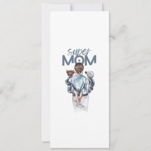 Personalized Super Mom with Son and Daughter Gift  Invitation