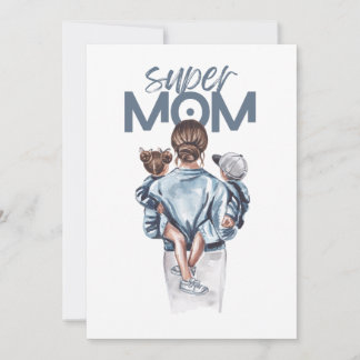Personalized Super Mom with Son and Daughter Gift Invitation