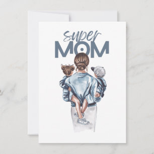 Personalized Super Mom with Son and Daughter Gift Invitation